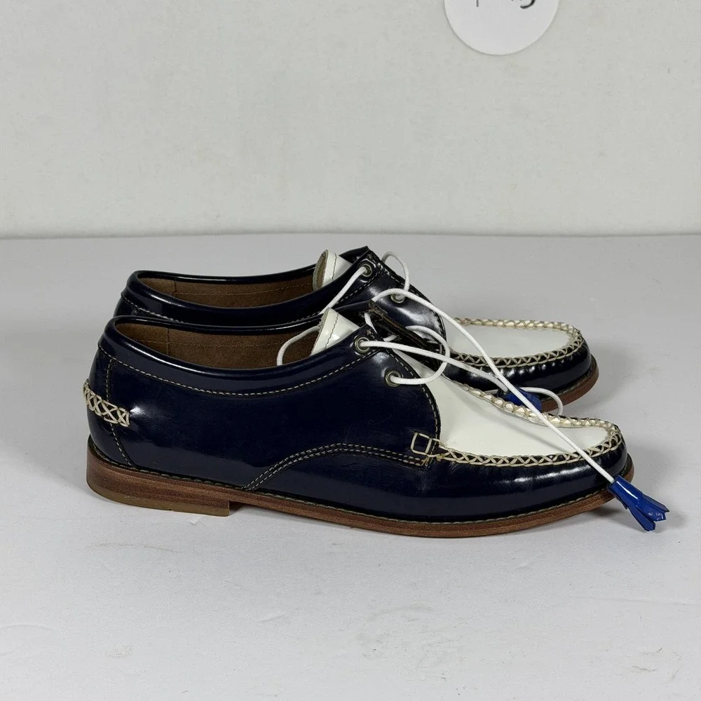 G.H. Bass & Co. Weejuns Men's Navy White Patent Leather Boat Shoes Size 10 M F-1